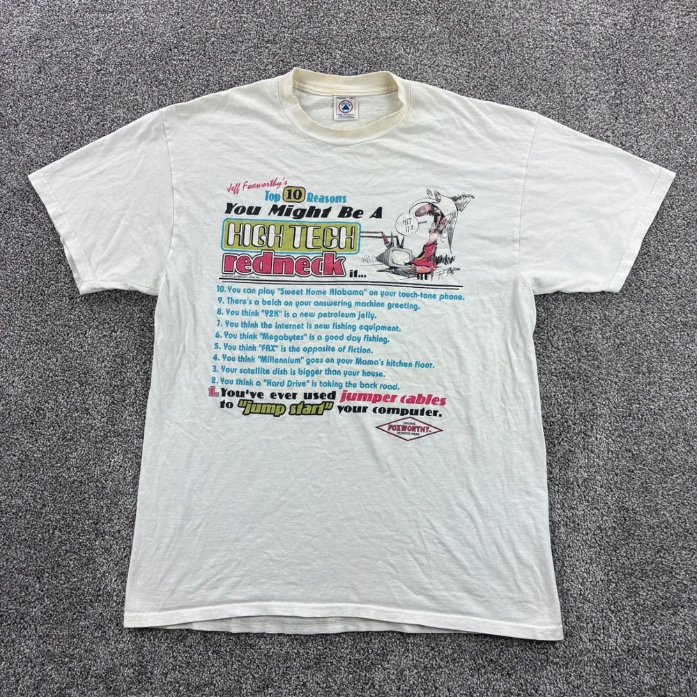 Vintage Jeff Foxworthy Shirt Mens Large‎ White High Tech Redneck Funny Joke